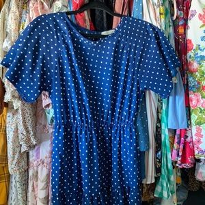 Unique Vintage Navy Blue Polka Dot Dress!